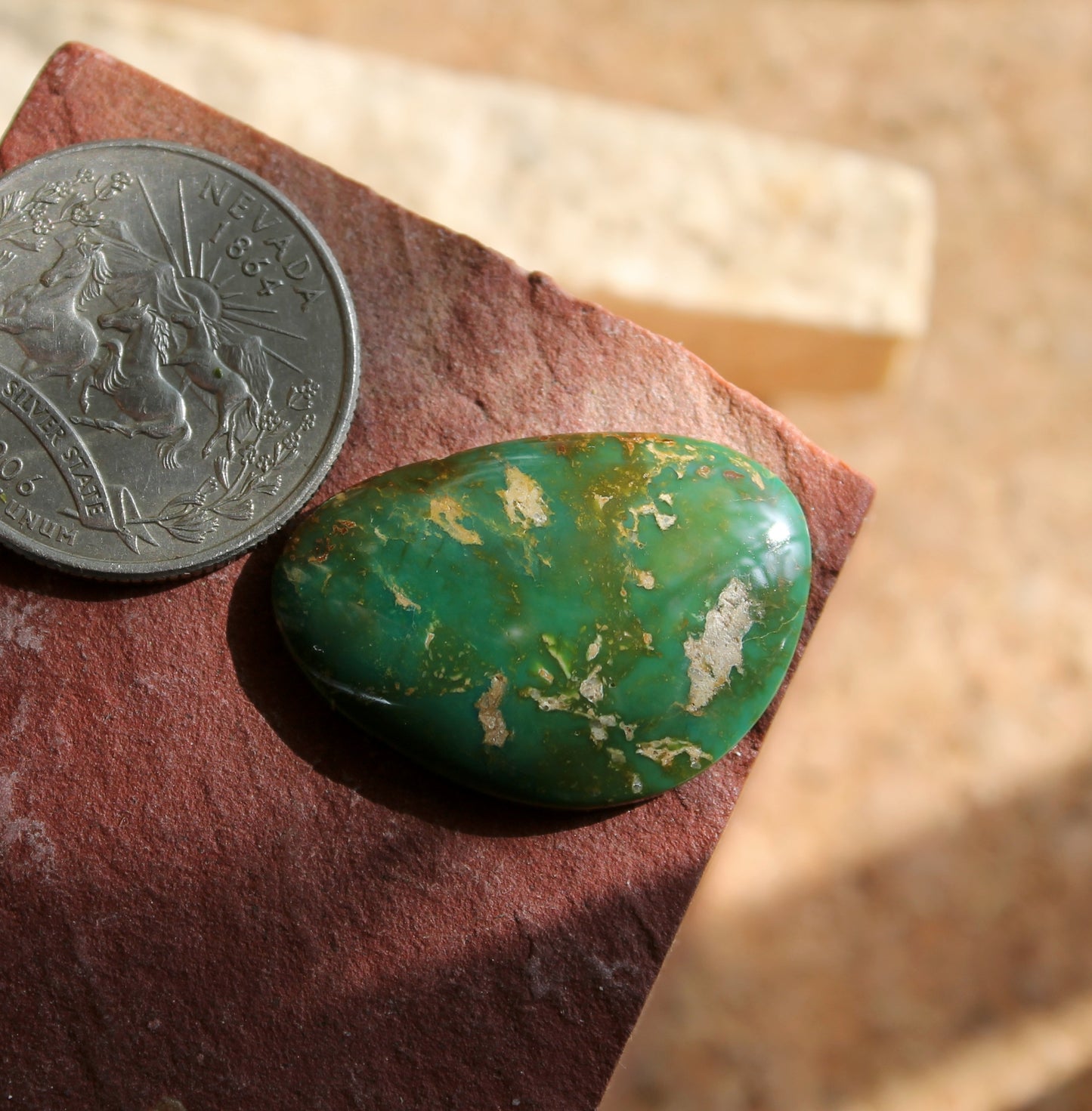 20 carat dark green Stone Mountain Turquoise cabochon with tan matrix