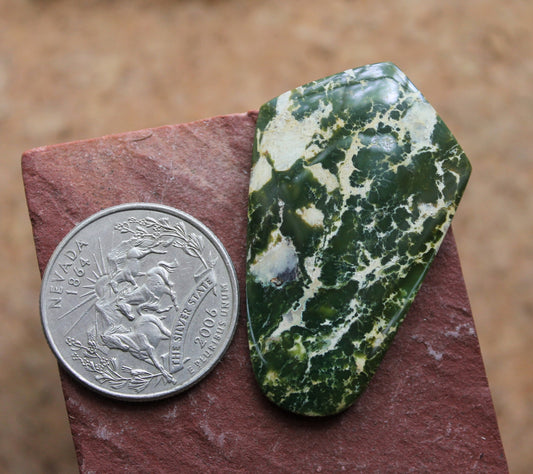 44.1 carat green natural Stone Mountain Turquoise specimen cabochon with deep color