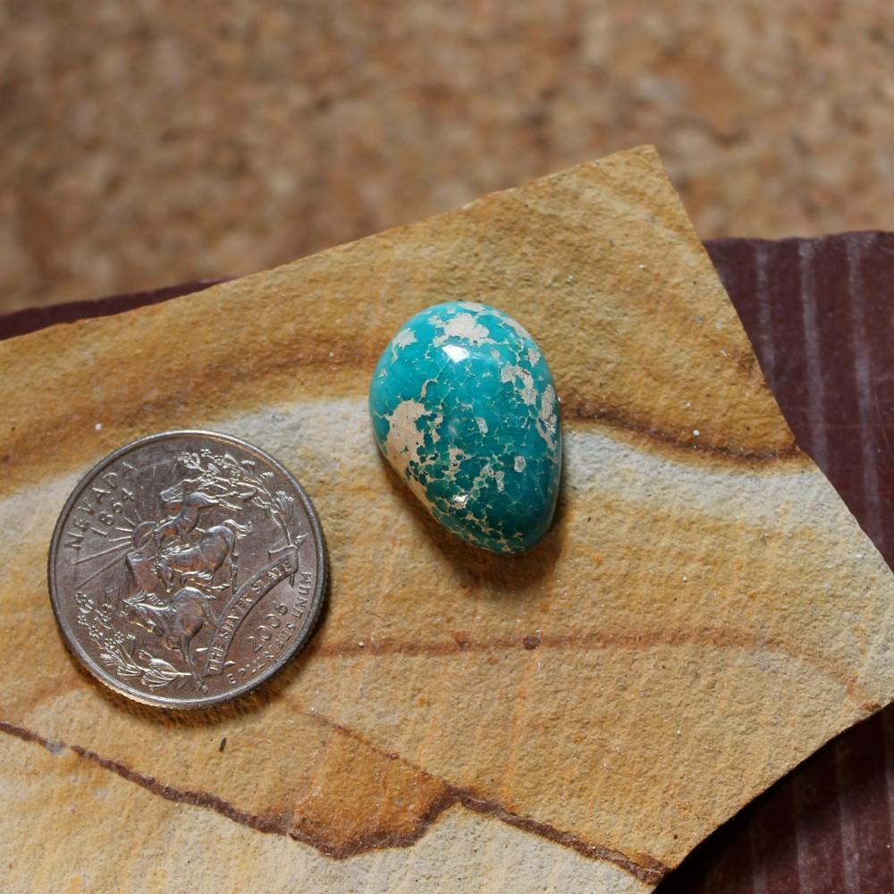 21 carat icy blue Stone Mountain Turquoise high dome cabochon with waterweb inclusions - Nevada Cassidys