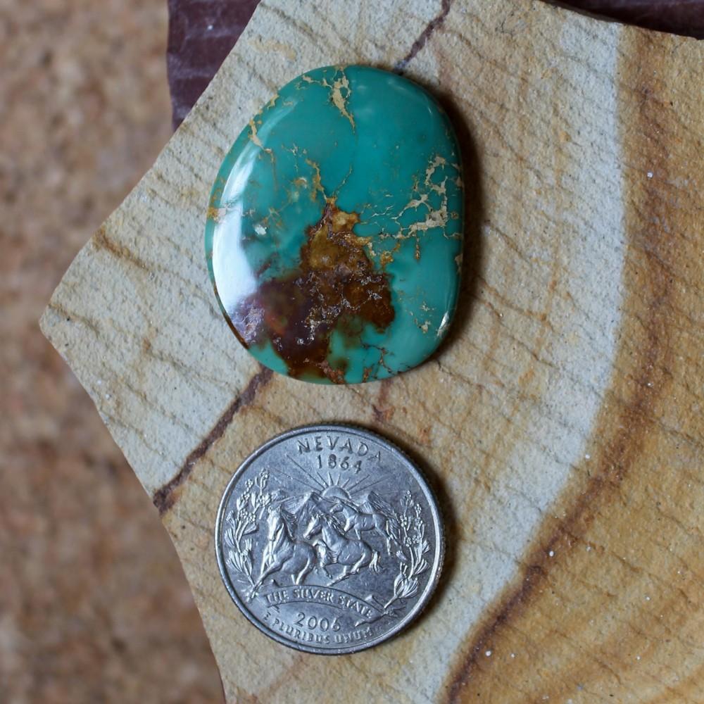 30 carat green Stone Mountain Turquoise cabochon with red-brown matrix - Nevada Cassidys