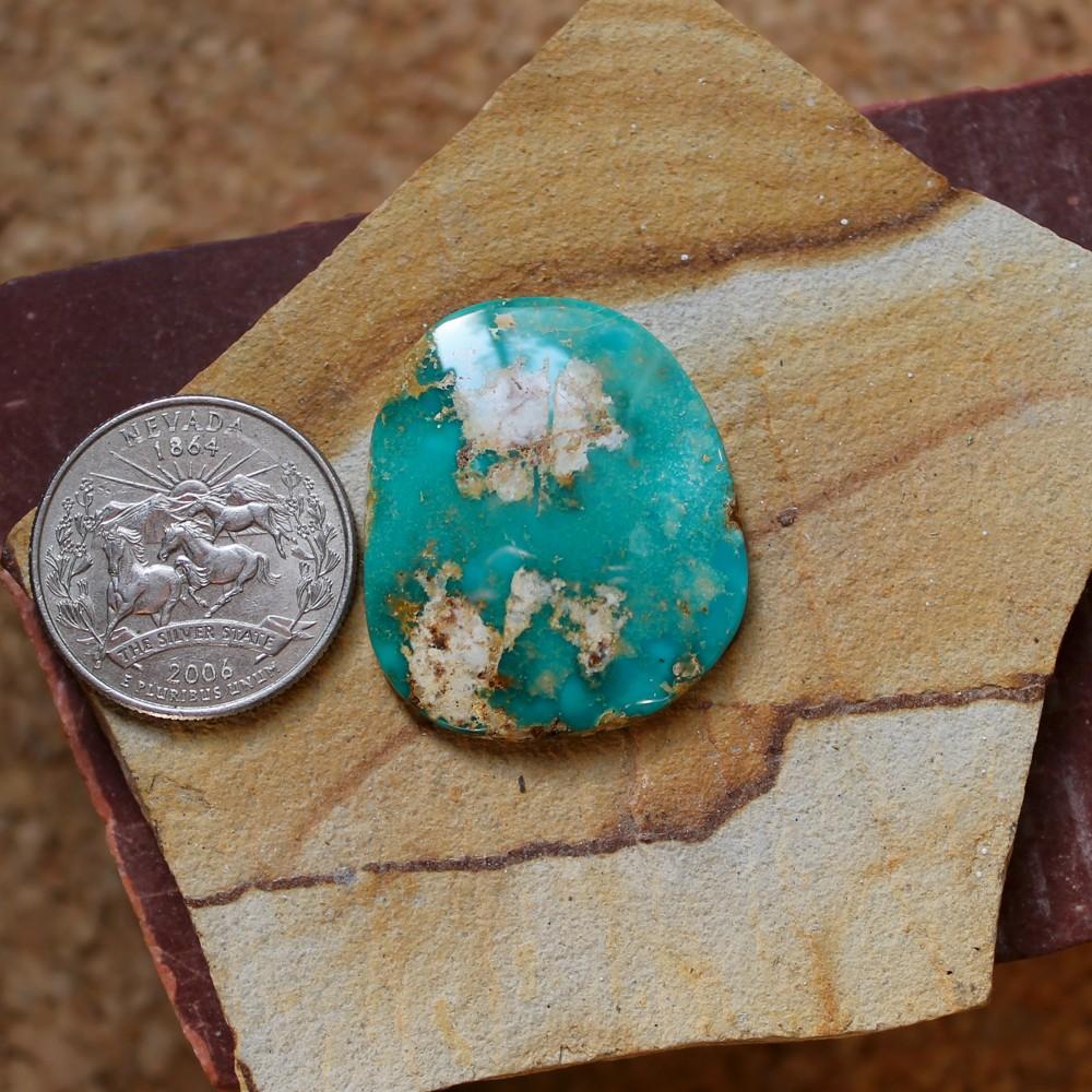 36 carat teal Stone Mountain Turquoise cabochon with tan matrix - Nevada Cassidys