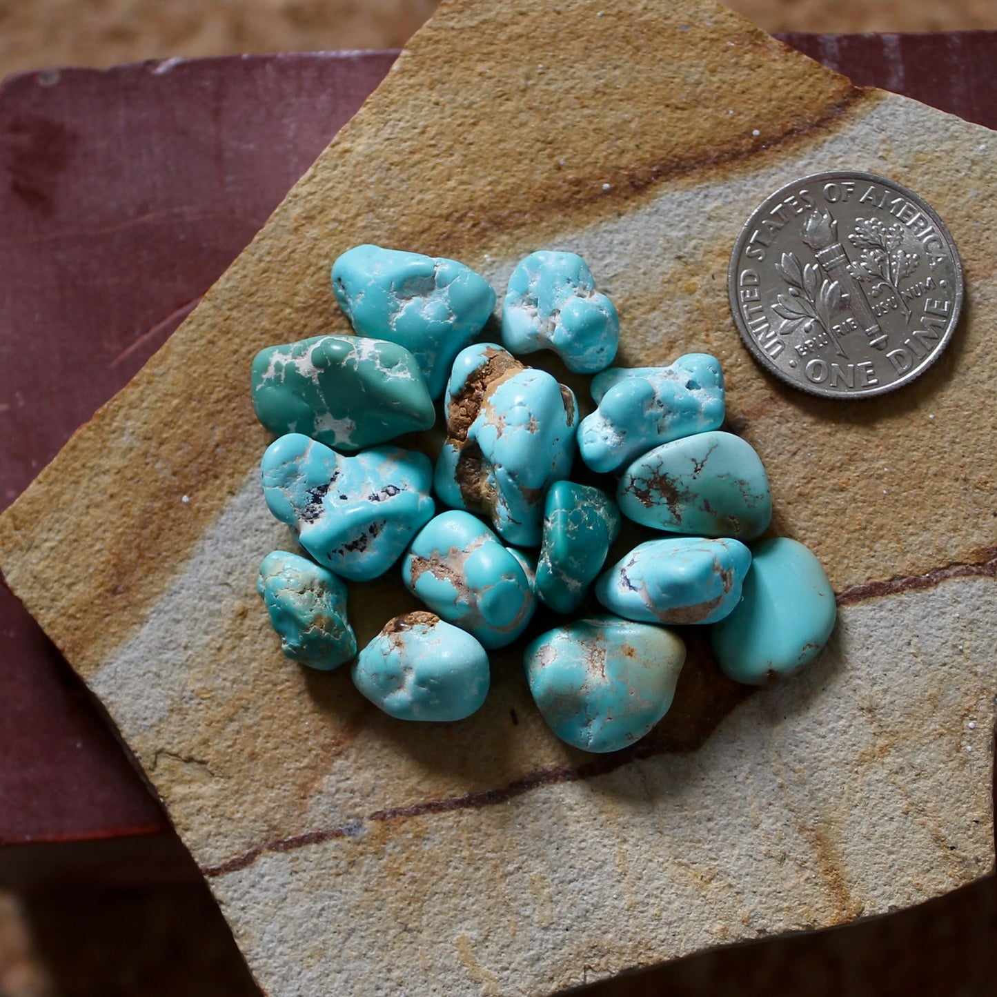 10.2 grams tumbled Stone Mountain Turquoise nuggets with mixed color