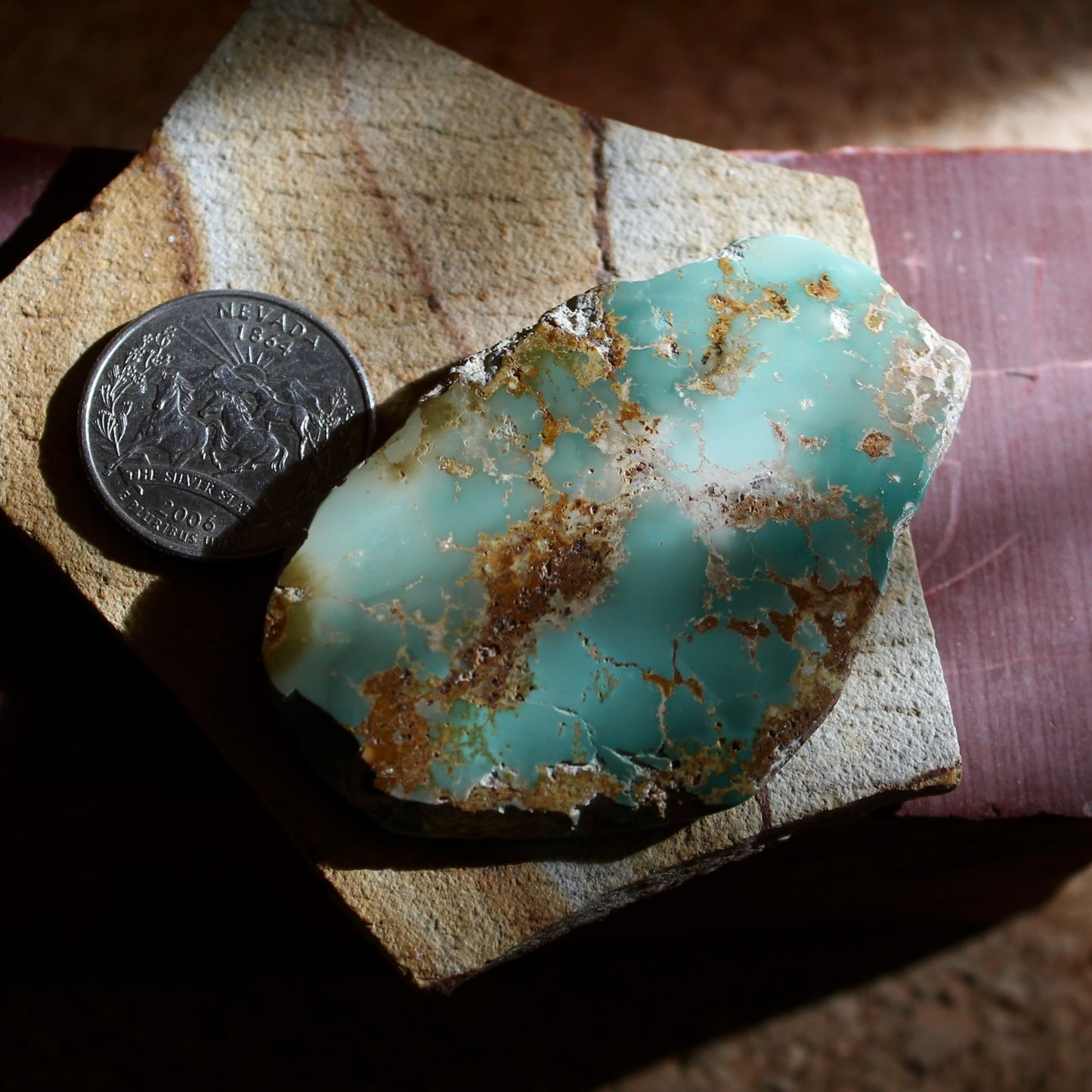 150 carat green Stone Mountain Turquoise polished vein specimen