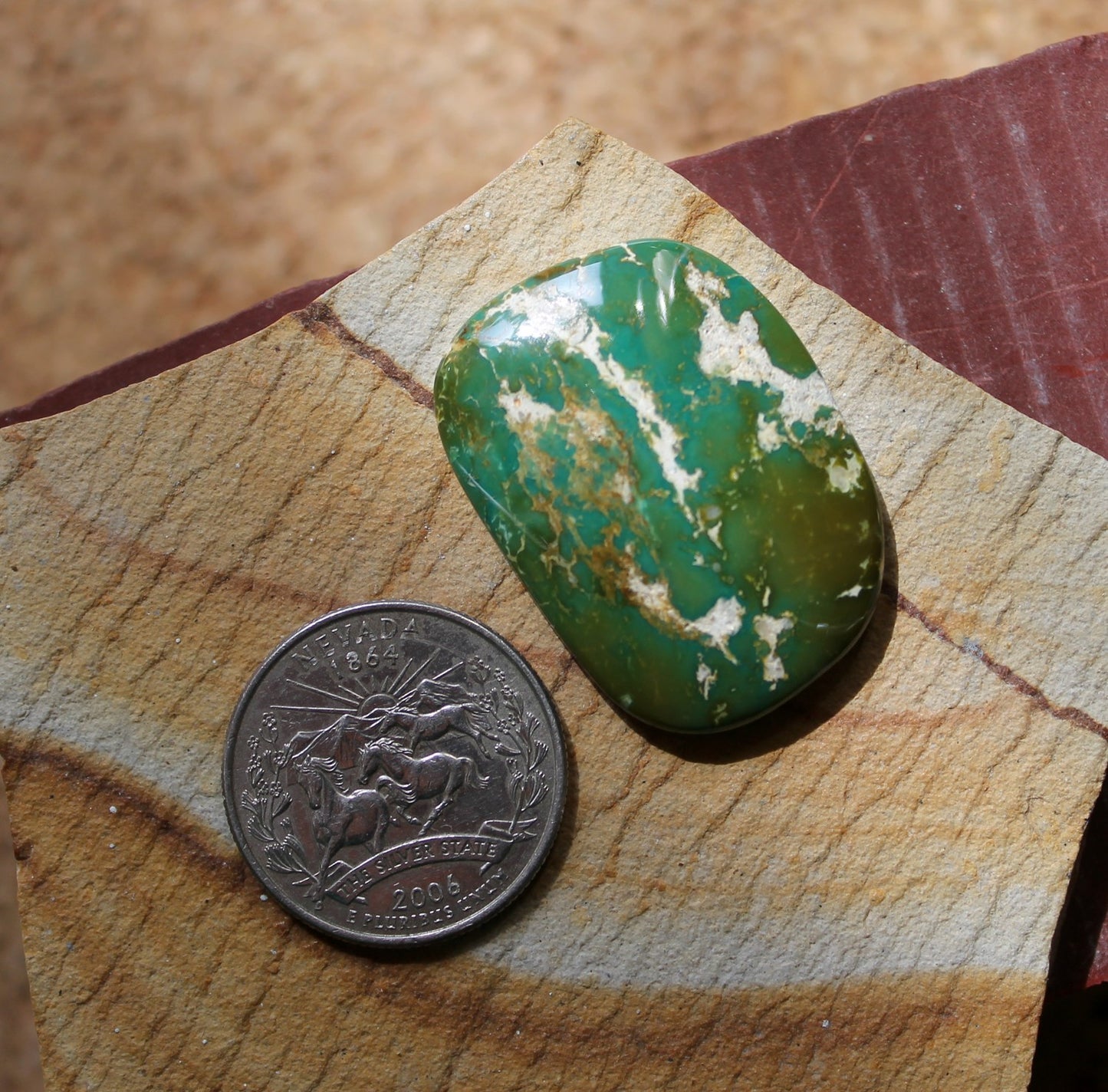 42.9 carat large forest green Stone Mountain Turquoise cabochon