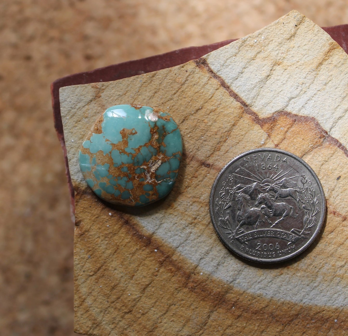 16.5 carat blue Stone Mountain Turquoise cabochon with orange-red matrix
