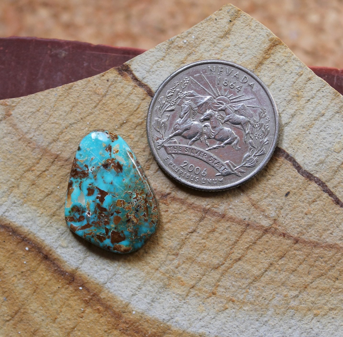 12.1 carat vivid blue Stone Mountain Turquoise cabochon with iron matrix